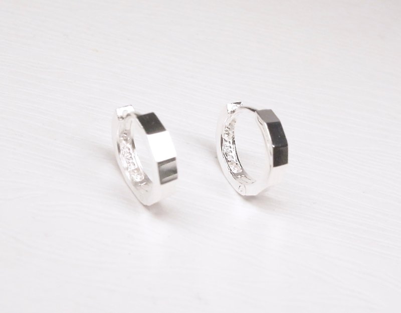 Ermao Silver[2.5mm wide section thick small hoop earrings] a pair - Earrings & Clip-ons - Other Metals Silver