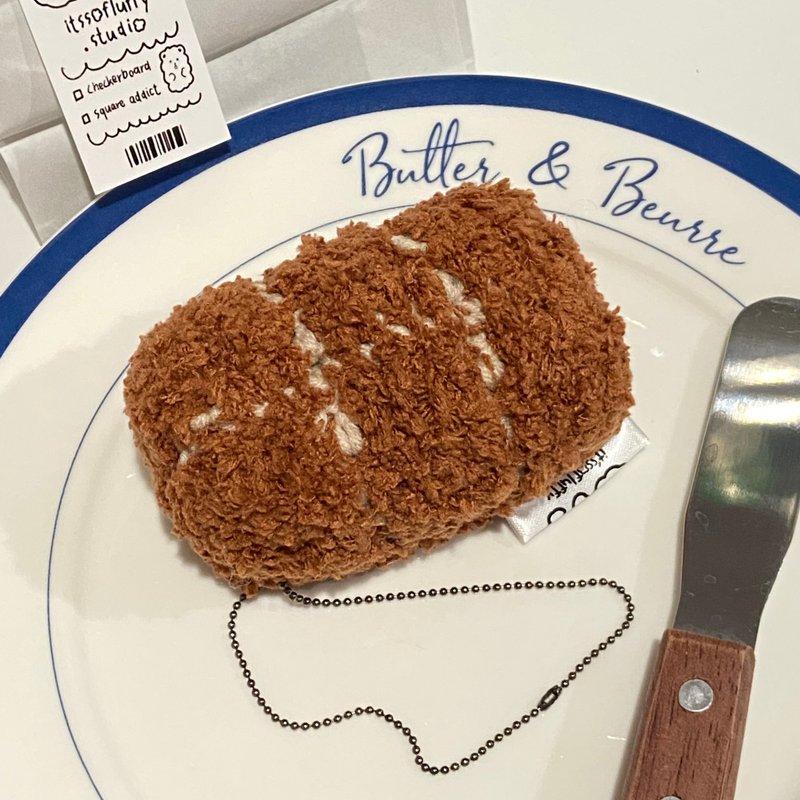 針織鑰匙圈炸豬排 - 鑰匙圈/鑰匙包 - 其他材質 咖啡色