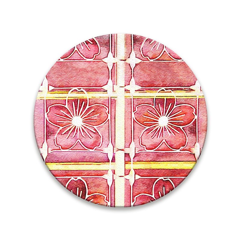 Old House Yan – Watercolor Blind Flower Coaster – Pink Sakura - Coasters - Pottery 