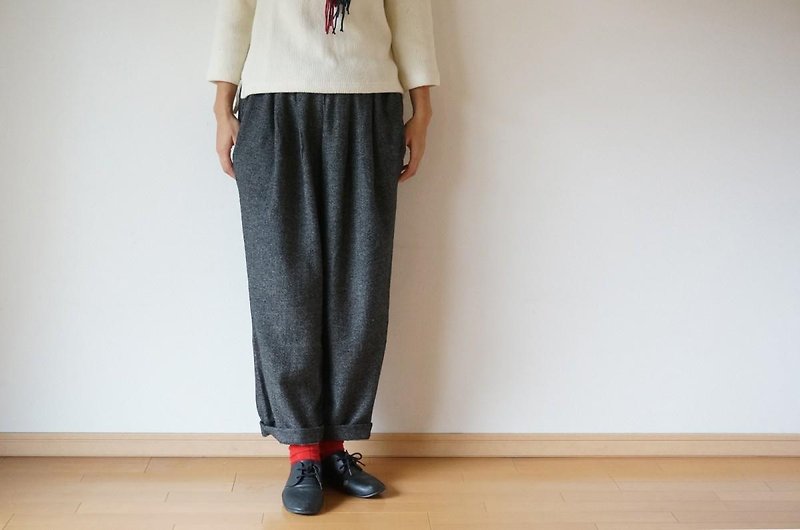 Wool cotton linen tuck pants - กางเกงขายาว - ผ้าฝ้าย/ผ้าลินิน 