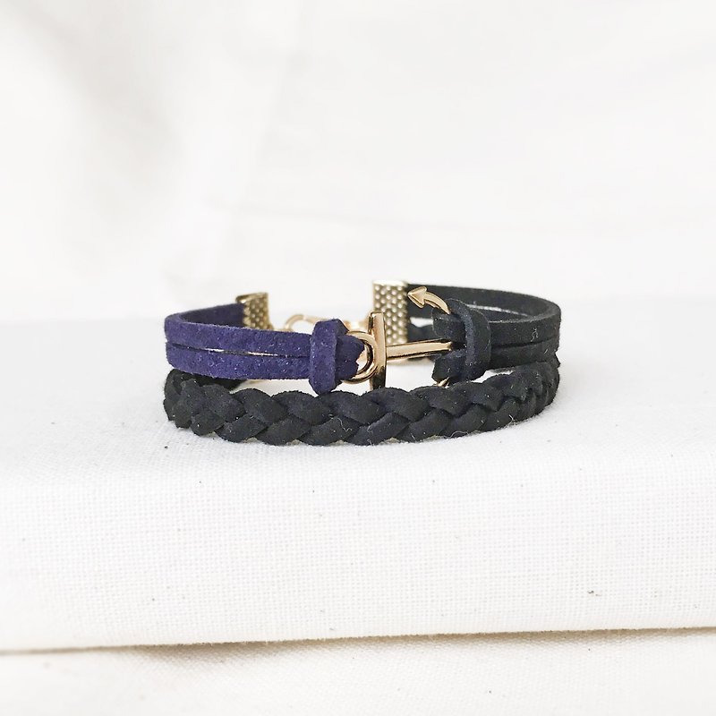 Handmade Double Braided Anchor Bracelets Rose Gold Series-black limited - Bracelets - Other Materials Black
