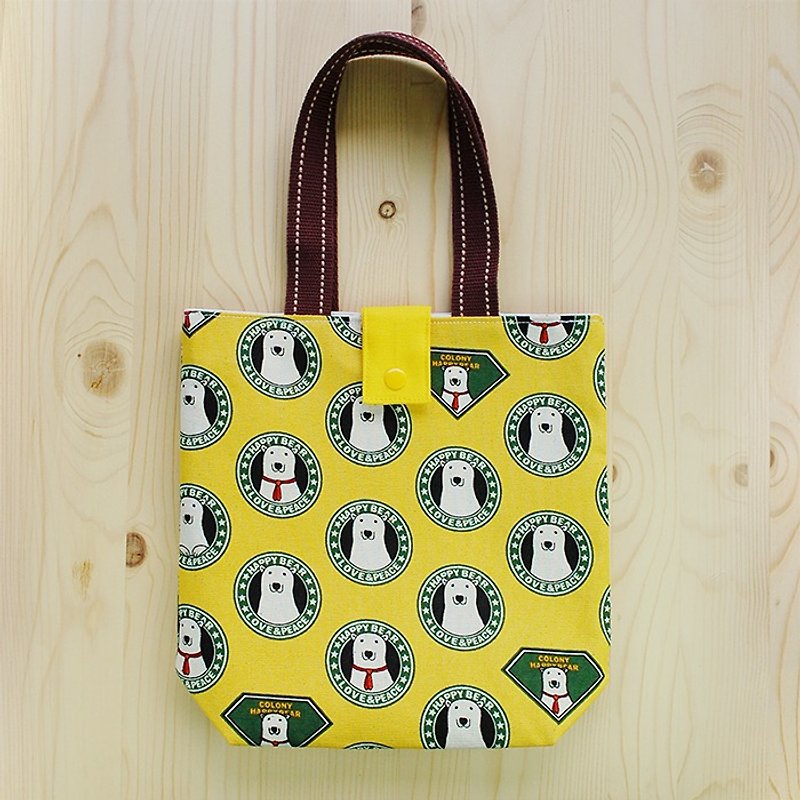 Happy Polar Bear Bag / Left 1 - Handbags & Totes - Cotton & Hemp Yellow