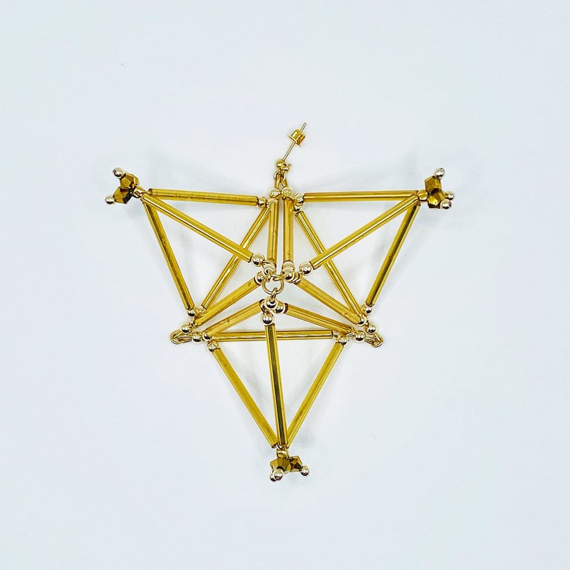 3D Triangle PIERCE/EARRING【Gold】 - 耳環/耳夾/耳骨夾 - 玻璃 金色
