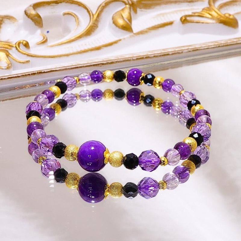 Prosperous Feast/Purple Mica Amethyst Black Spinal/Natural Crystal Bracelet/Sharing Happy Time - สร้อยข้อมือ - คริสตัล สีม่วง