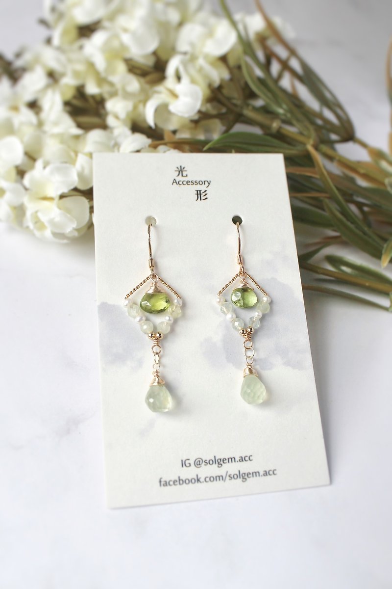 Stone Stone 925 silver ear hook earrings - Earrings & Clip-ons - Semi-Precious Stones Green