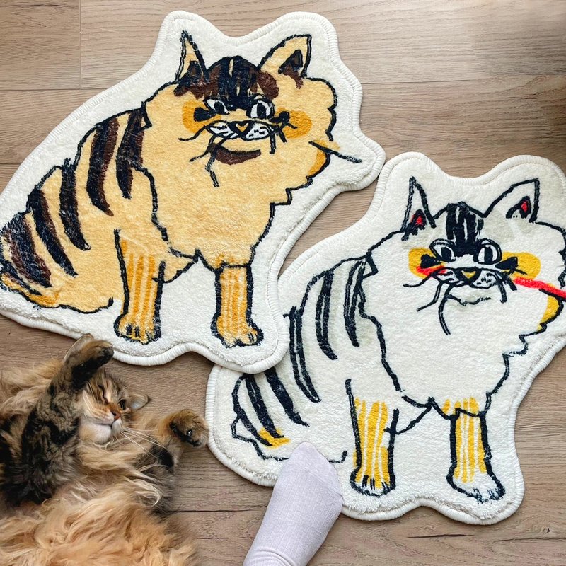 Potato Cats Club-2 Pairs-Imitation Cashmere Area Rug/50x50cm/ brown yellow&white - พรมปูพื้น - ไฟเบอร์อื่นๆ สีนำ้ตาล