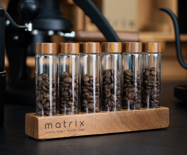 マトリックスコーヒー豆ガラス試験管密封保存瓶、クルミ蓋付き