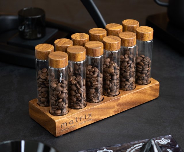 マトリックスコーヒー豆ガラス試験管密封保存瓶、クルミ蓋付き
