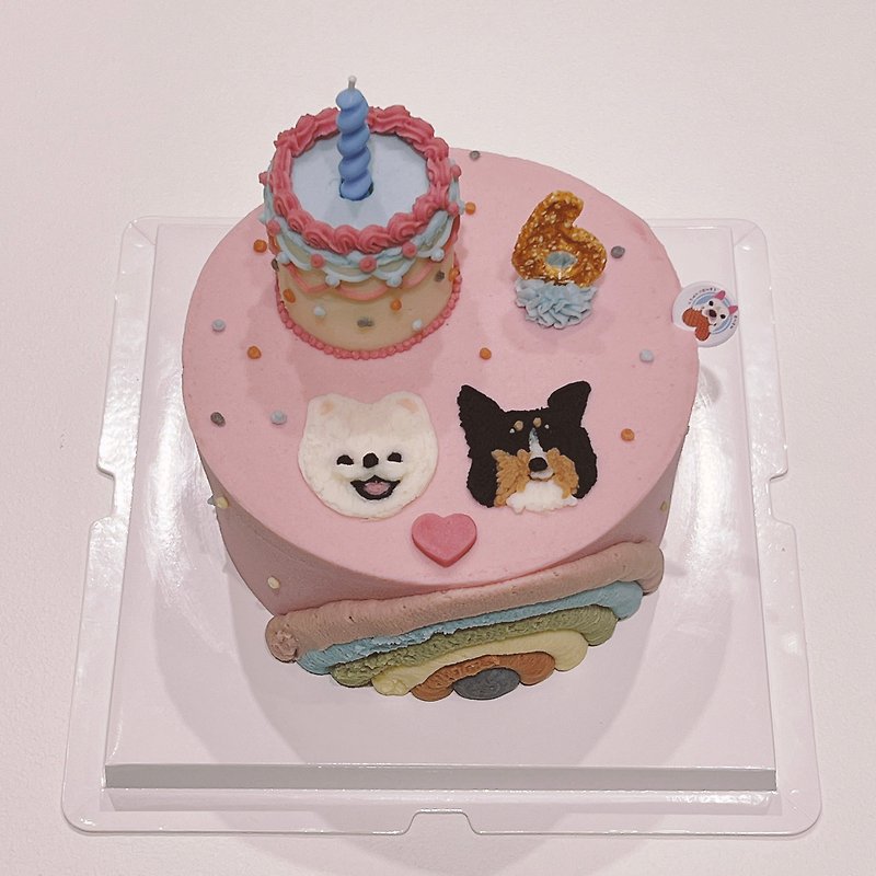 4吋迷你蛋糕彩虹繪圖頭像款寵物蛋糕。狗狗生日蛋糕。犬貓蛋糕 - 貓/狗罐頭/鮮食 - 新鮮食材 