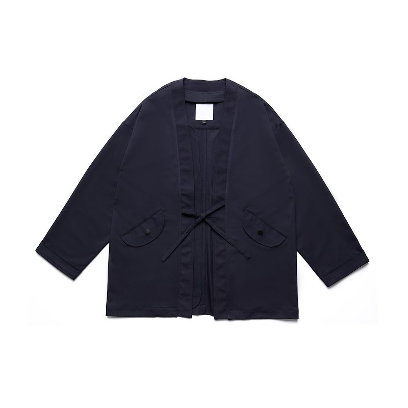 oqLiq - natural blessing -MA1 Japanese collarless blouse by Nora (blue) - Men's Coats & Jackets - Other Materials Blue