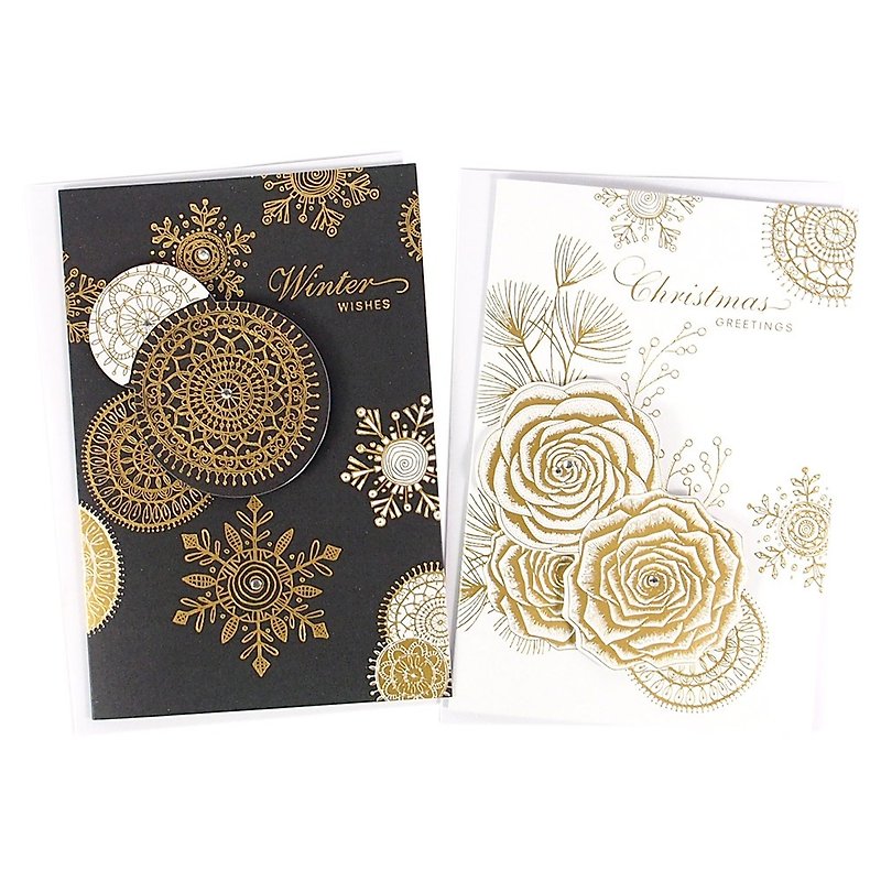 Three-dimensional flower totem Christmas box card 2 models a total of 10 [Hallmark-card Christmas series] - Cards & Postcards - Paper Black