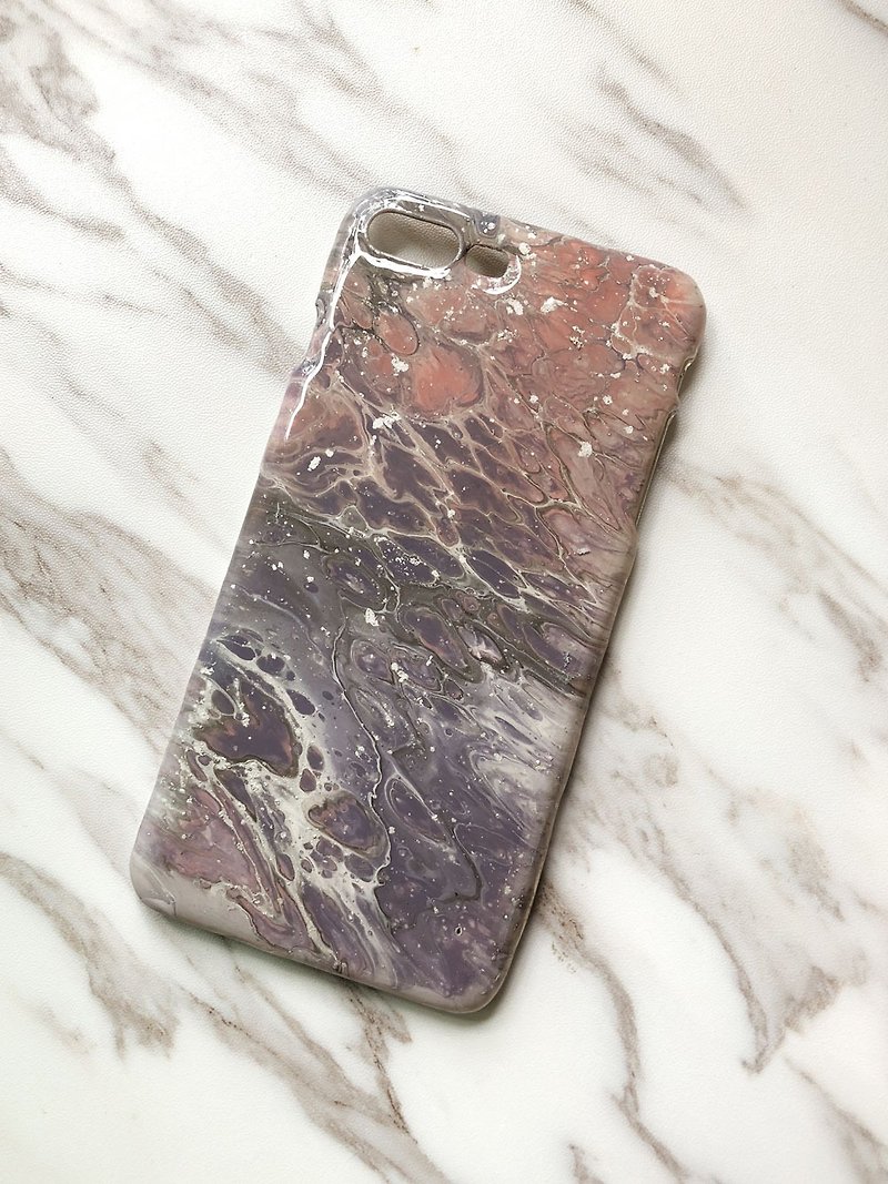 OOAK hand-painted phone case, only one available, Handmade marble IPhone case - เคส/ซองมือถือ - พลาสติก สีม่วง