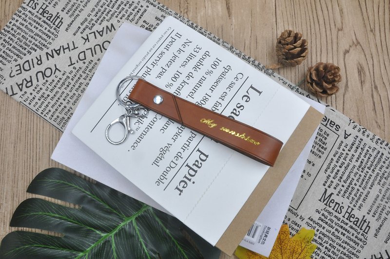 Leather key ring ∣ free lettering ∣ Italian Buttero top vegetable tanned leather ∣ handmade - Keychains - Genuine Leather 