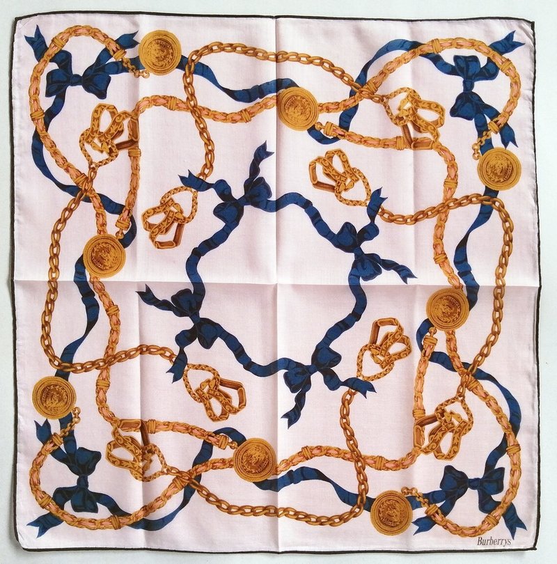 Burberry Vintage Handkerchief Jewelry Charm 絲帶 18.5 x 18.5 - 手帕 - 棉．麻 藍色