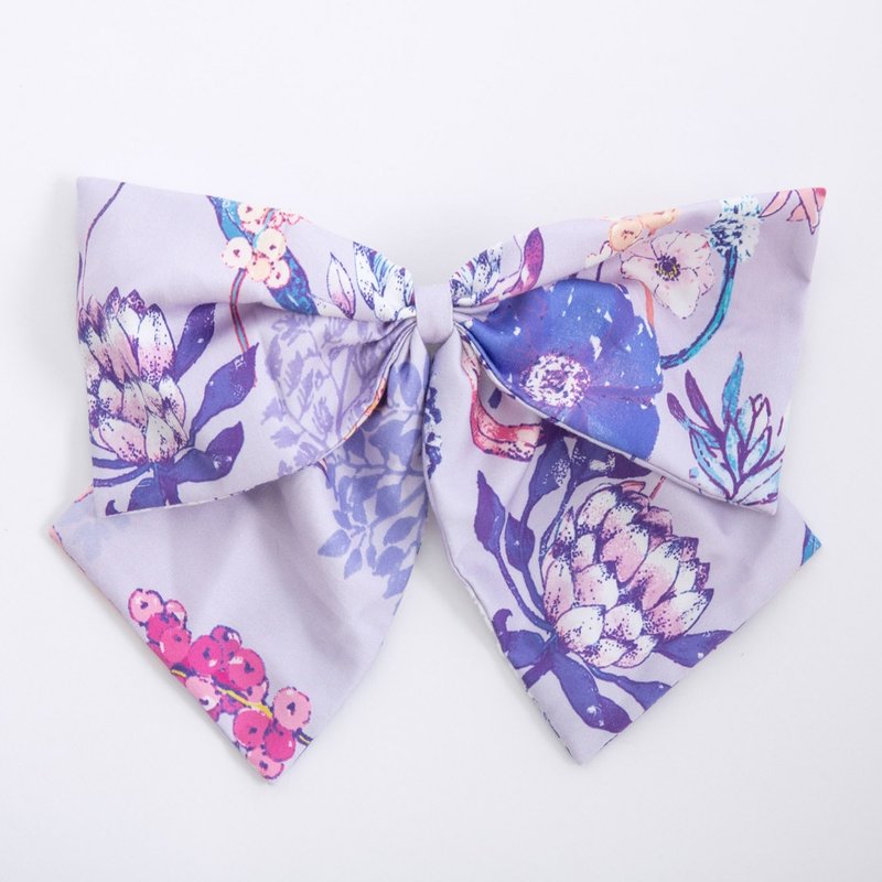 [Polery Print] Kimono Style Big Bow Spring Clip Queen Putia Purple Hair Clip Gift - Hair Accessories - Cotton & Hemp Purple