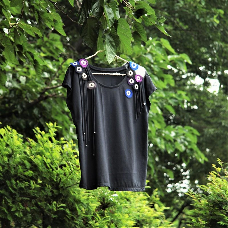 Moonlight Shizuku French T shirt - เสื้อยืดผู้หญิง - ผ้าฝ้าย/ผ้าลินิน สีดำ