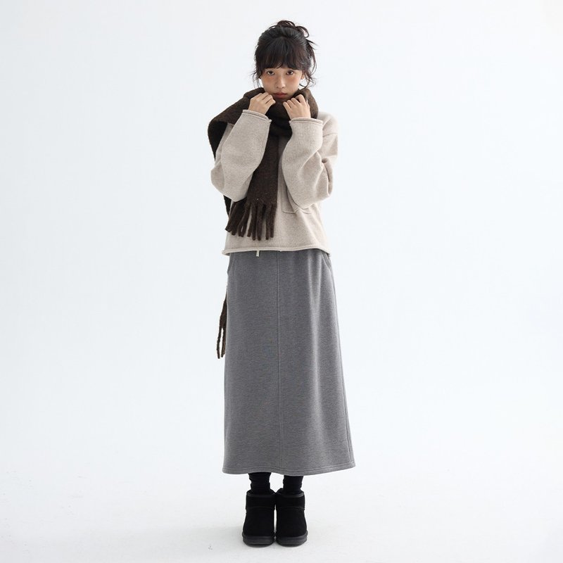 針織抽繩半裙|裙子|冬款|Sora-1963 - 裙子/長裙 - 羊毛 灰色