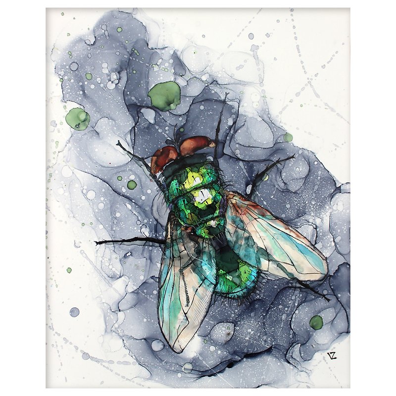 Funny gift for a friend Fly portrait insect 40*50cm - ตกแต่งผนัง - วัสดุอื่นๆ หลากหลายสี