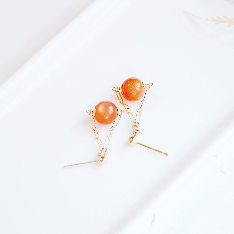 Full sand strong halo orange moonstone 14K earrings dazzling dazzling Clip-On crystal career peach blossom - Earrings & Clip-ons - Gemstone Orange