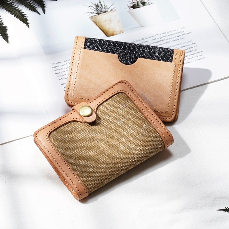 【Hiyori Essentials】日和小物 帆布拼接植鞣革 卡夾包 - 名片夾/名片盒 - 真皮 多色