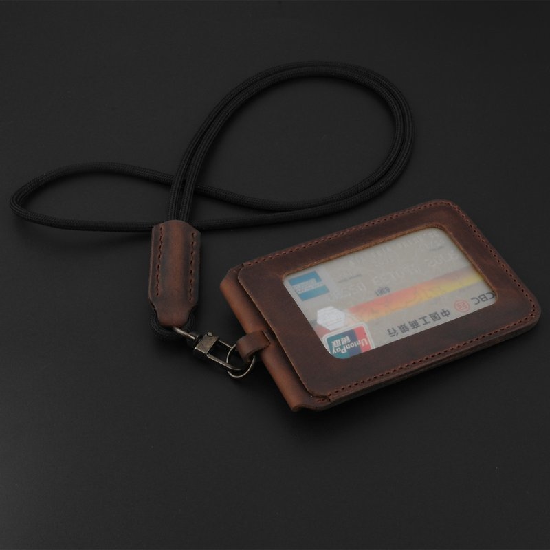 Hang neck leather identification card set ID card access control card set leisure card subway card bus card free engraving - Charms - Genuine Leather 