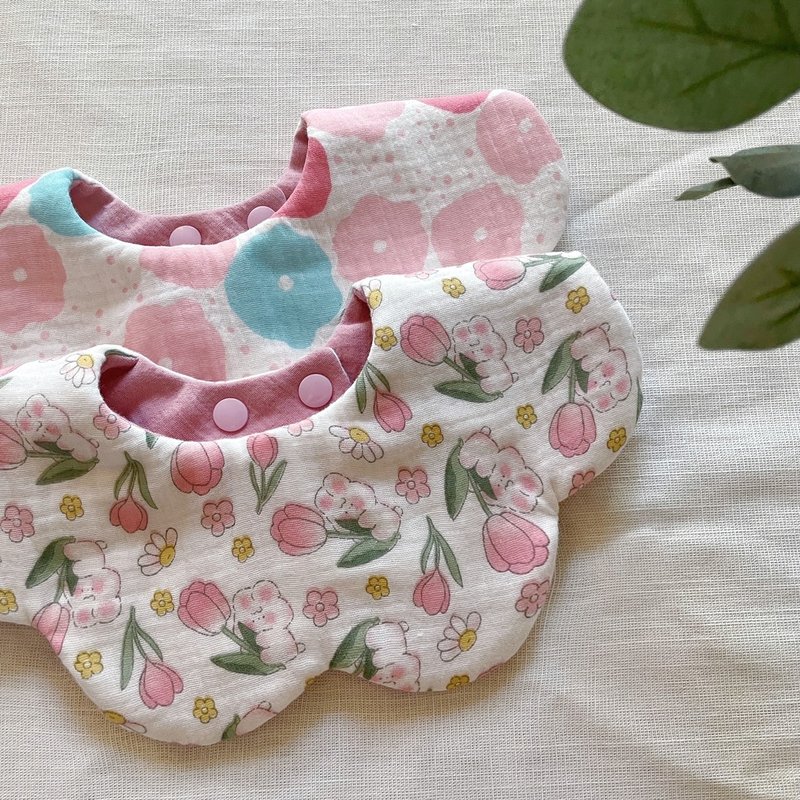 [Ready stock] Eight-layer gauze flower pocket, bib pocket, saliva towel - Bibs - Cotton & Hemp Pink