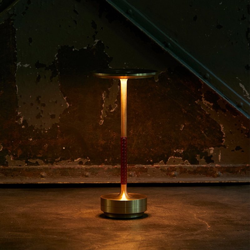 AMBIENTEC | TURN CRAFT Brass Wireless Table Lamp Bronze Dark Brown Leather - Lighting - Copper & Brass Gold