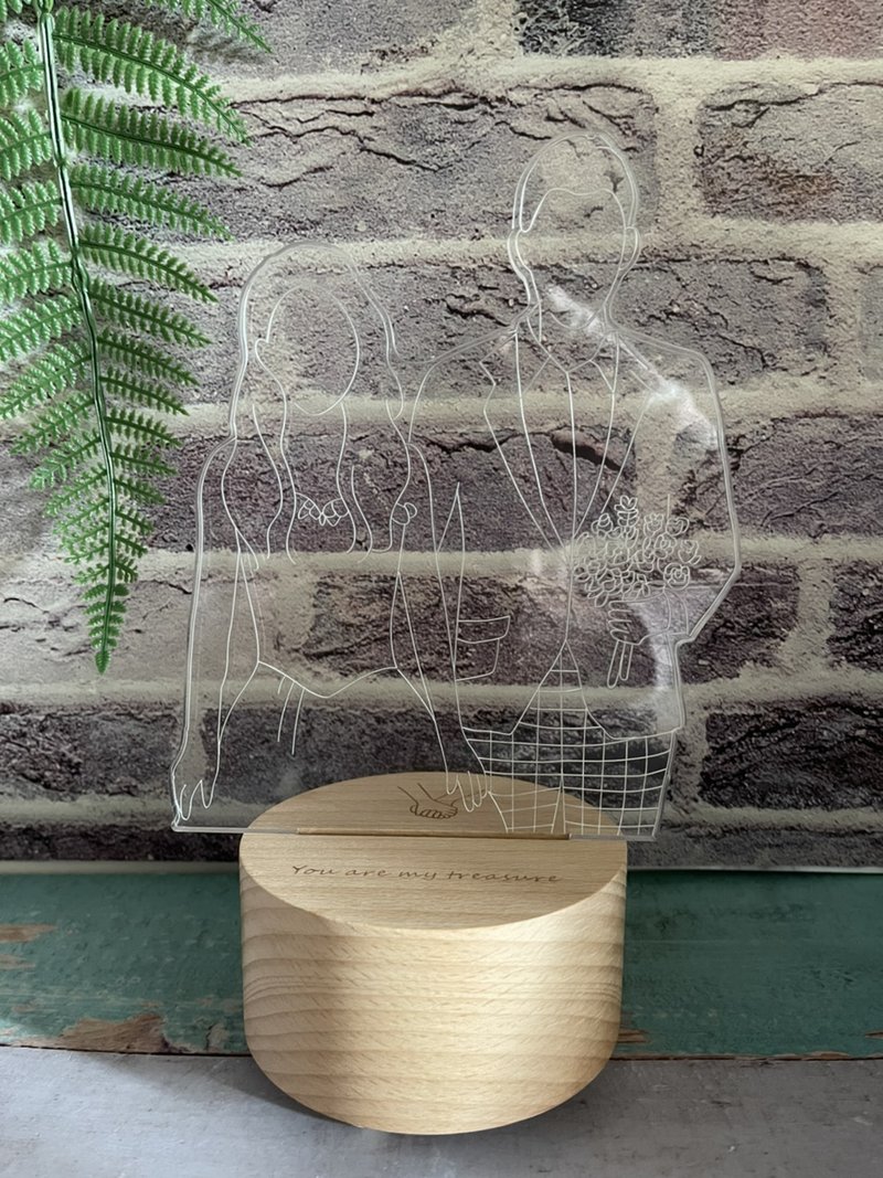 最美結婚紀念禮物【質感線條】原木Led夜燈藍芽喇叭   客製化夜燈 - 燈具/燈飾 - 木頭 橘色