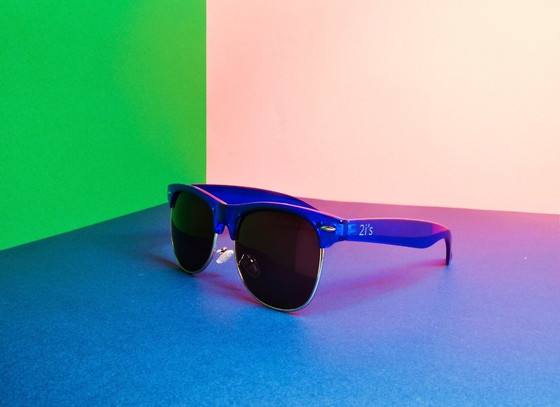 太陽眼鏡 │藍色半框眉架墨鏡│黑色鏡片│抗UV400 │2is SeanS11 - 眼鏡/眼鏡框 - 其他金屬 藍色