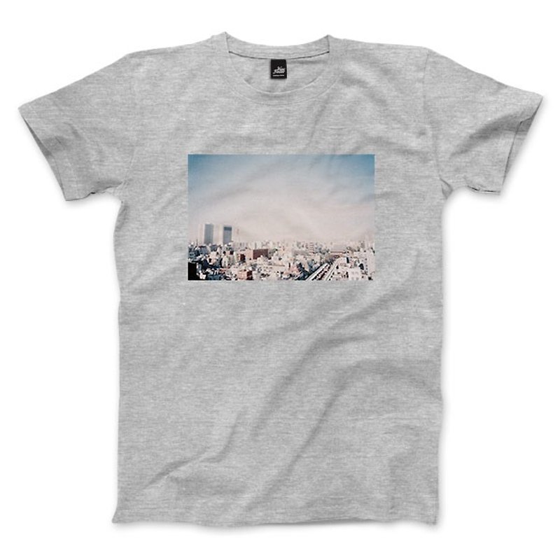 東京-グレーのリネン-ニュートラルなTシャツ - Tシャツ メンズ - コットン・麻 グレー
