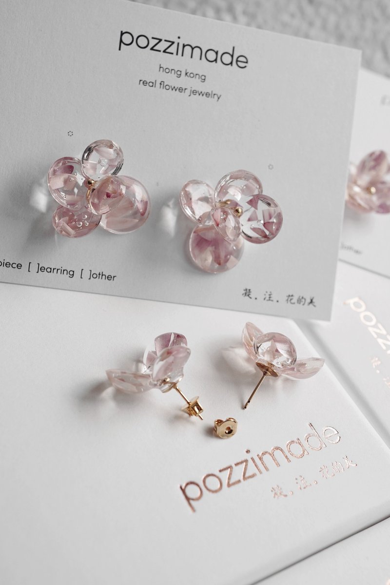 Larmes - Bubbles dried flower custom-made flower tear earrings - Earrings & Clip-ons - Plants & Flowers Pink