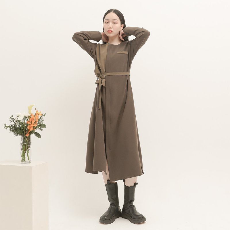 【經典原創】Wutong_梧桐假背心洋裝_CLD515_橄欖 - 洋裝/連身裙 - 聚酯纖維 咖啡色