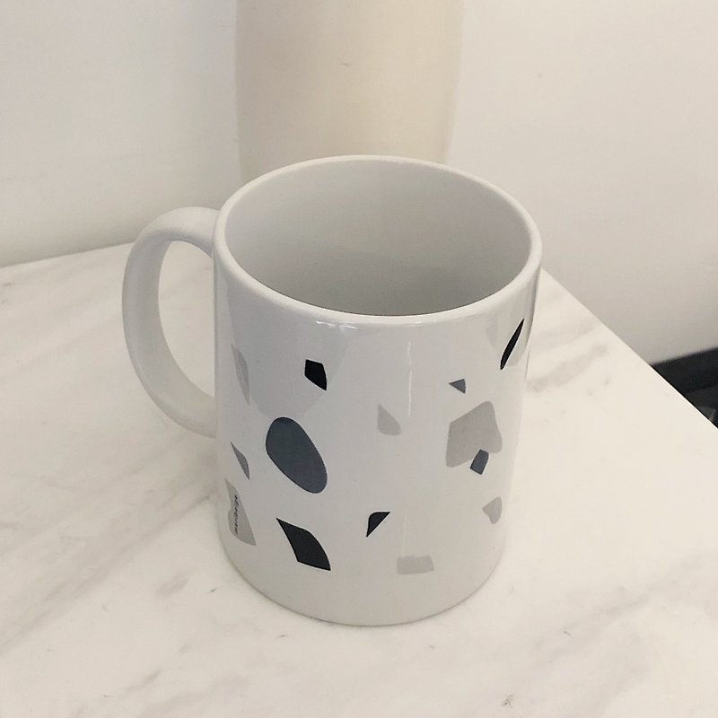 Grey Terrazzo Texture Mug Grey Turquoise Textured Mug - แก้วมัค/แก้วกาแฟ - ดินเผา สีเทา
