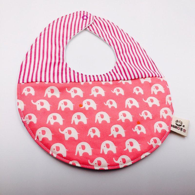 大象小蘋果拼接圍兜 二重紗 口水巾 設計款 彌月禮 - 圍兜/口水巾 - 棉．麻 紅色