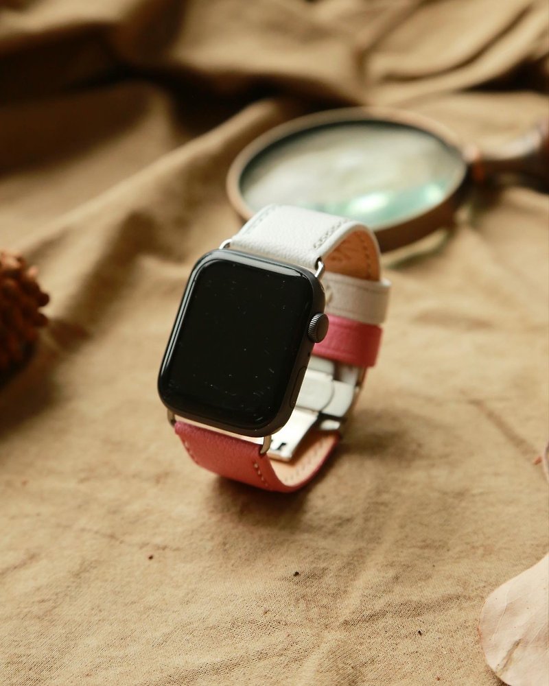 Apple Watch Leather Watch Strap, All hand stitched, butterfly buckle - สายนาฬิกา - หนังแท้ 