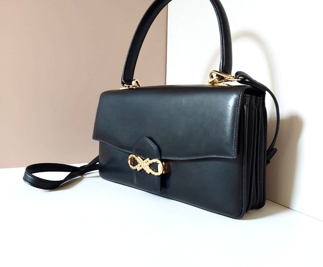 厳選アイテム】ヴィンテージ セリーヌ 黒 マカダム金具 ケリー型