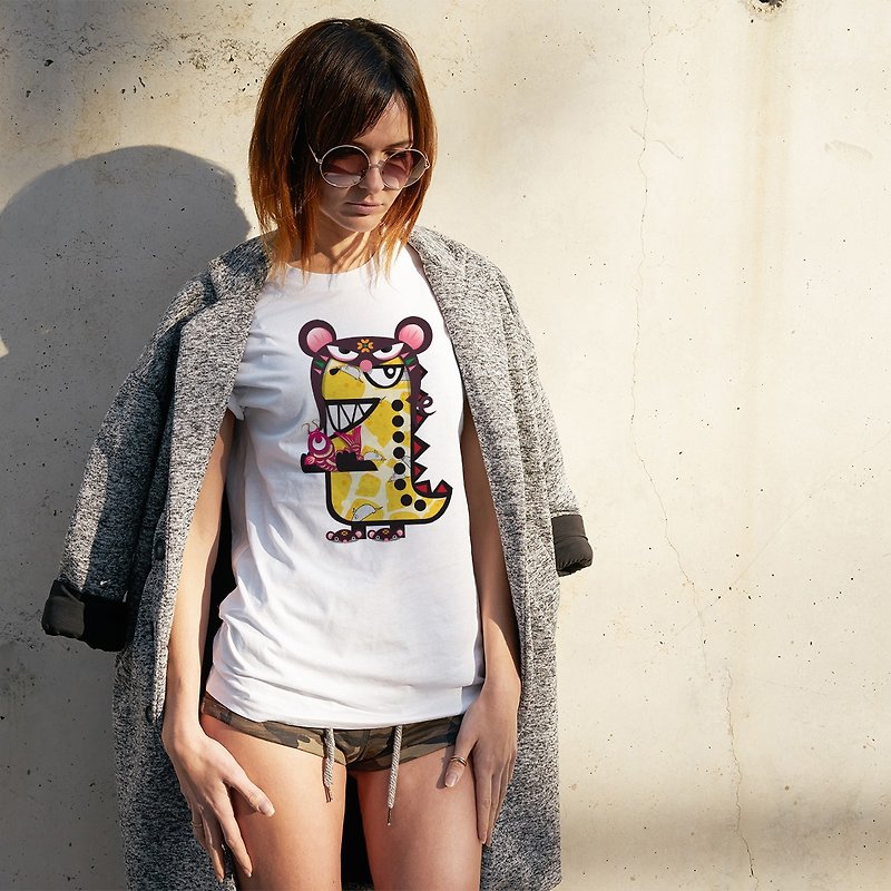 Rawr the Tee-Rex and the Chinese Zodiac Tees - Rat - 女 T 恤 - 棉．麻 白色