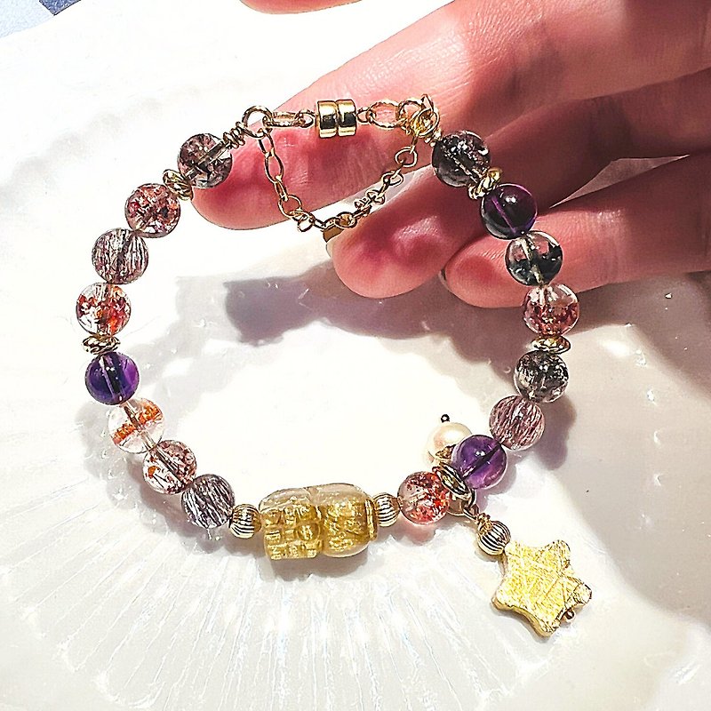 carina accessories Lucky Energy Crystal Jewelry Super Seven Crystal Sky Iron Titanium Crystal Pixiu - Bracelets - Crystal Gold