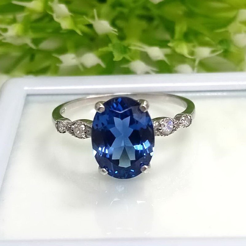9 x 7 mm Natural london blue topaz ring silver sterling 925 size 7.0 free resize - 戒指 - 純銀 綠色