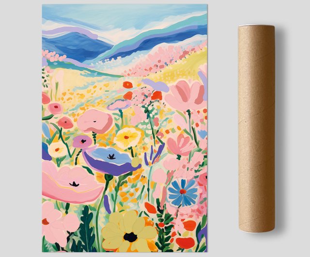 現代フラワー風景イラスト ポスター ウォールアート フレームなし