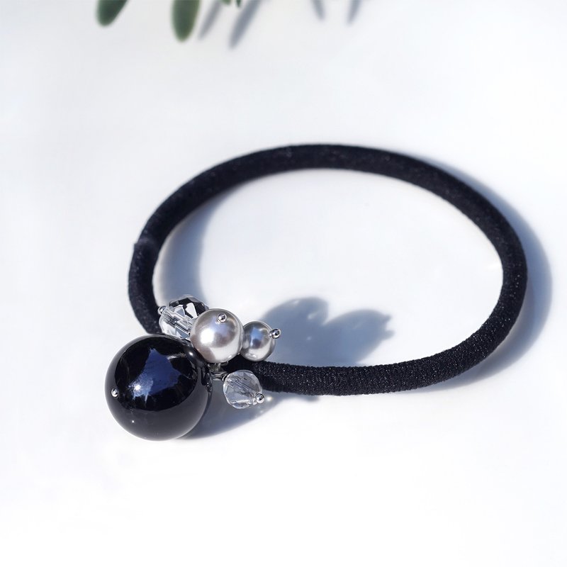 Black crystal and jewel ball hair tie Tuuli - Hair Accessories - Gemstone Black