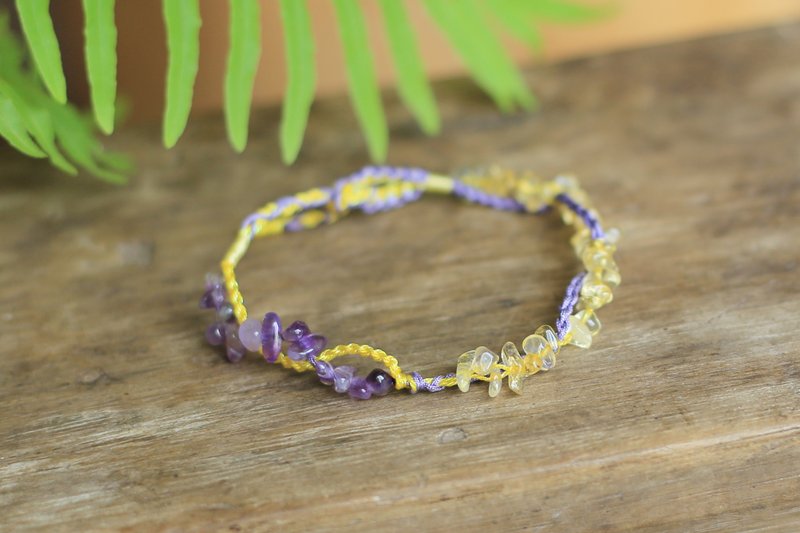 Spring and Autumn Original | Yellow/Amethyst Stone| Fully Handmade Kumihimo - สร้อยข้อมือ - เครื่องประดับพลอย 