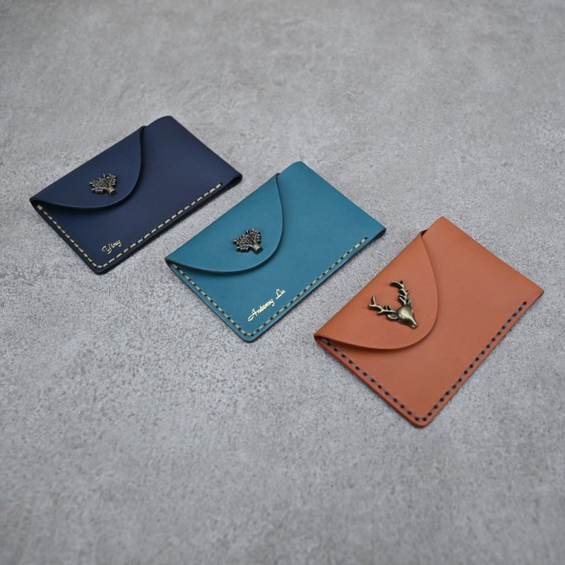 Genuine Leather Buckle Card Case card holder leather wallet handmade card holder - ที่เก็บนามบัตร - หนังแท้ หลากหลายสี