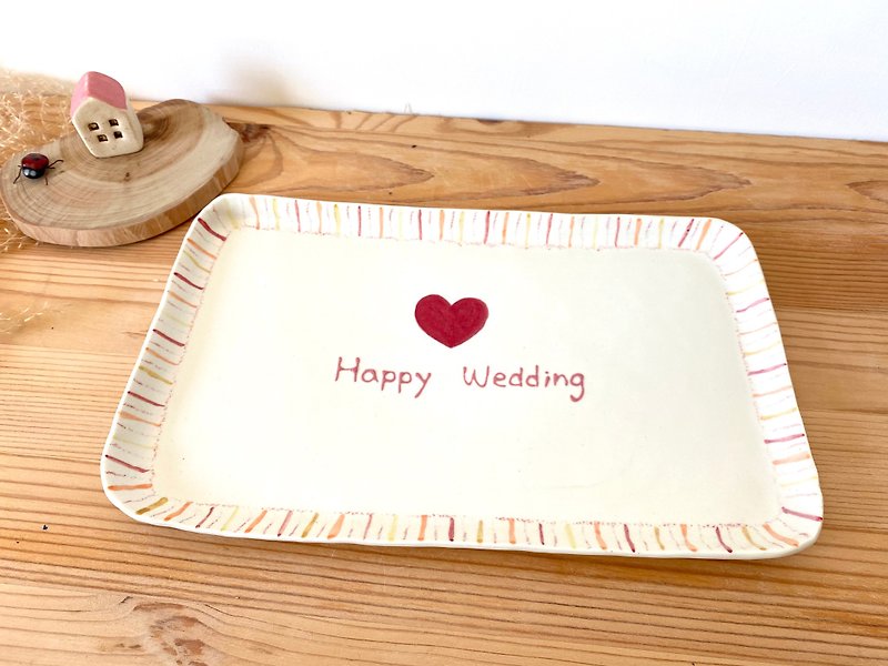 婚禮禮物-方形陶盤 - 小碟/醬油碟 - 陶 紅色