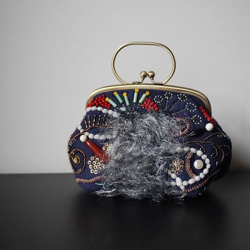 Sparkle and statement purse with frame, one of a kind handbag, navy handbag - Handbags & Totes - Cotton & Hemp Blue