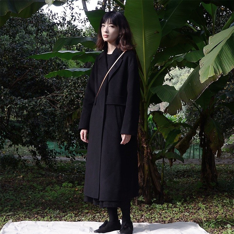 黑色雙面羊絨大衣|大衣|羊毛+羊絨|獨立品牌|Sora-70 - 女上衣/長袖上衣 - 羊毛 黑色