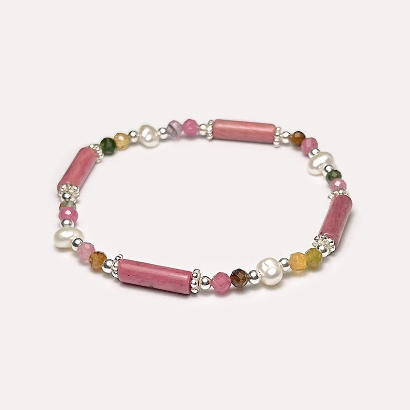 Pearl Tourmaline Rose Stone 925 Sterling Silver Bracelet - Bracelets - Gemstone Pink