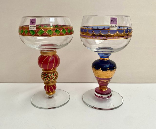 Hand Painted Wine Glasses by Nagel, Germany, 1980 | Vintage Glasses, Set 2  - Shop HappyDuckVintage Bar Glasses & Drinkware - Pinkoi