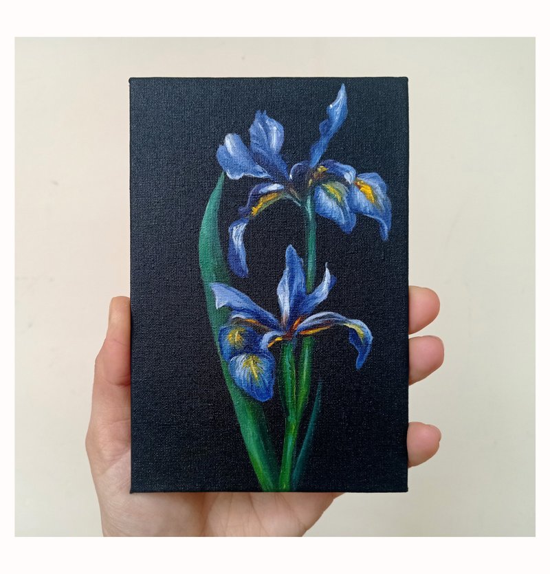 畫布上的原畫,空間裝飾, 鳶尾花, 花畫. - 海報/掛畫/掛布 - 其他材質 紫色