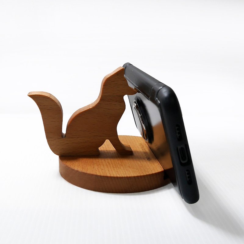 狐犬の形は十分に魅力的な携帯電話ホルダー名刺ホルダー無垢材を持っています - スマホスタンド・イヤホンジャック - 木製 ブラウン